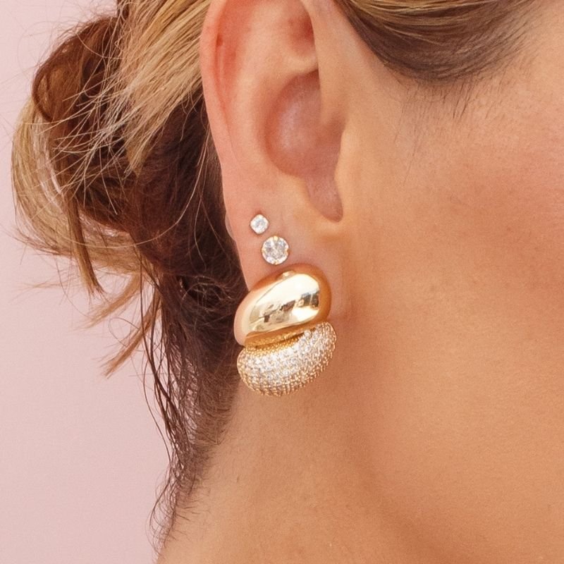 Brinco Duplo Liso e Cravejado