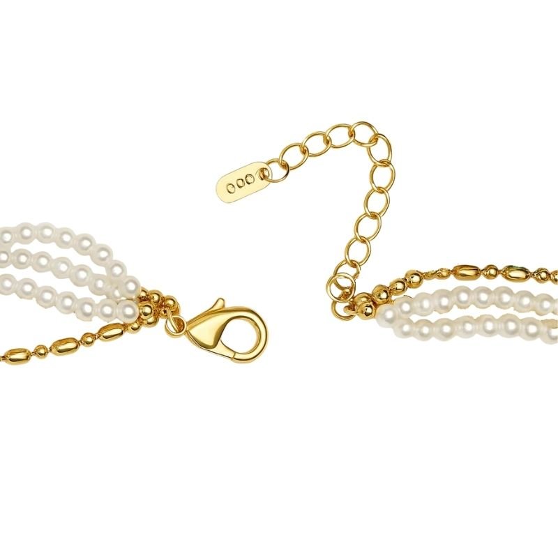 Colar Triplo com Pérolas e Cruz Cravejada