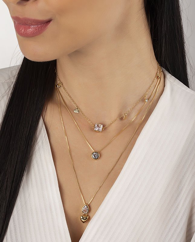 CONJUNTO COM 3 COLARES BIJUTERIA FINA MB