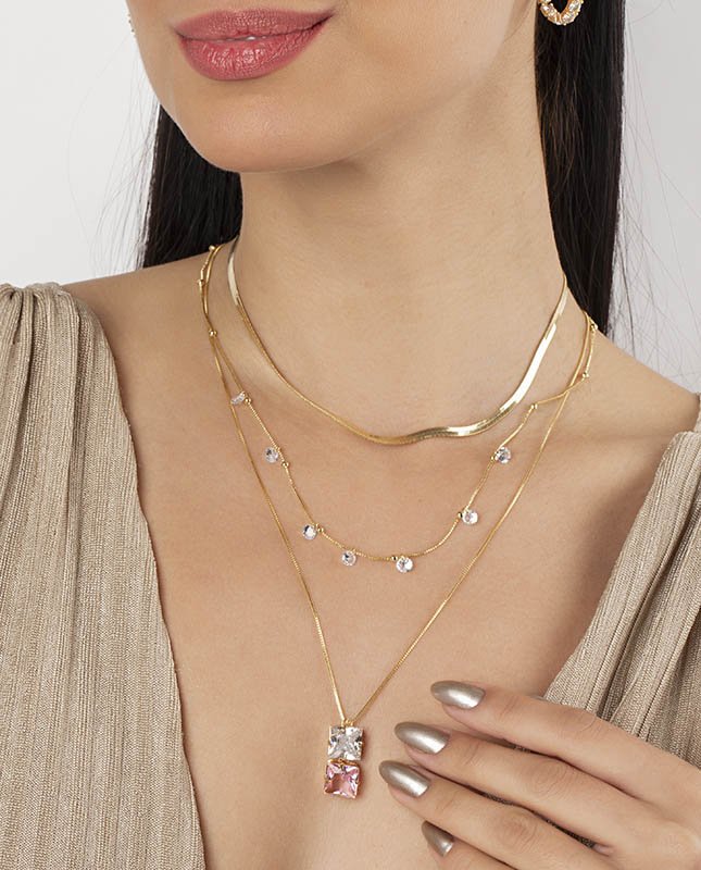 CONJUNTO COM 3 COLARES BIJUTERIA FINA MB