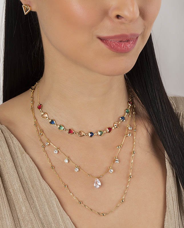 CONJUNTO COM 3 COLARES BIJUTERIA FINA MB