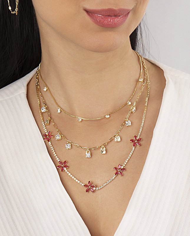 CONJUNTO COM 3 COLARES BIJUTERIA FINA MB