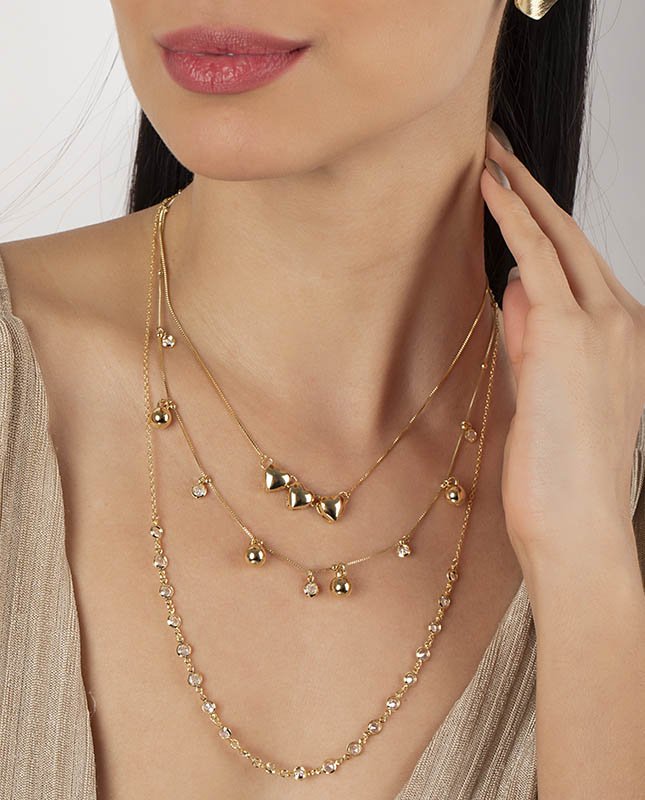 CONJUNTO COM 3 COLARES BIJUTERIA FINA MB