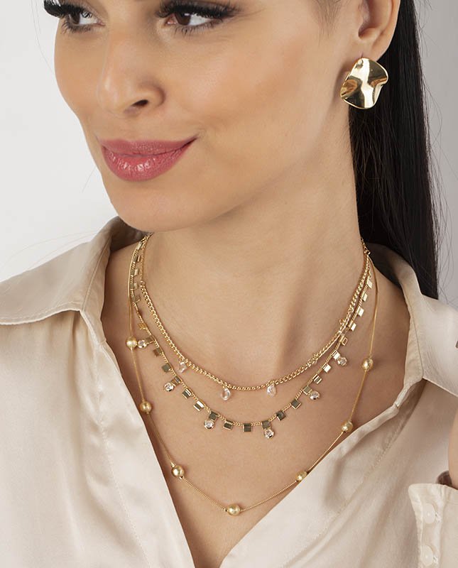 CONJUNTO COM 3 COLARES BIJUTERIA FINA MB